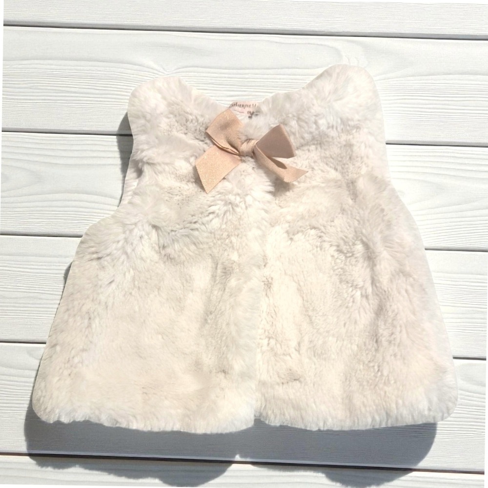 Catherine Malandrino Mini Faux Fur Vest Baby Girl 3-6 Mo Soft White‎ Pink Bow